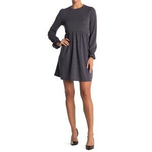 MELLODAY Babyrib Crew Neck Long Bubble Sleeve Dress In Blue Grey Sparkle Size S